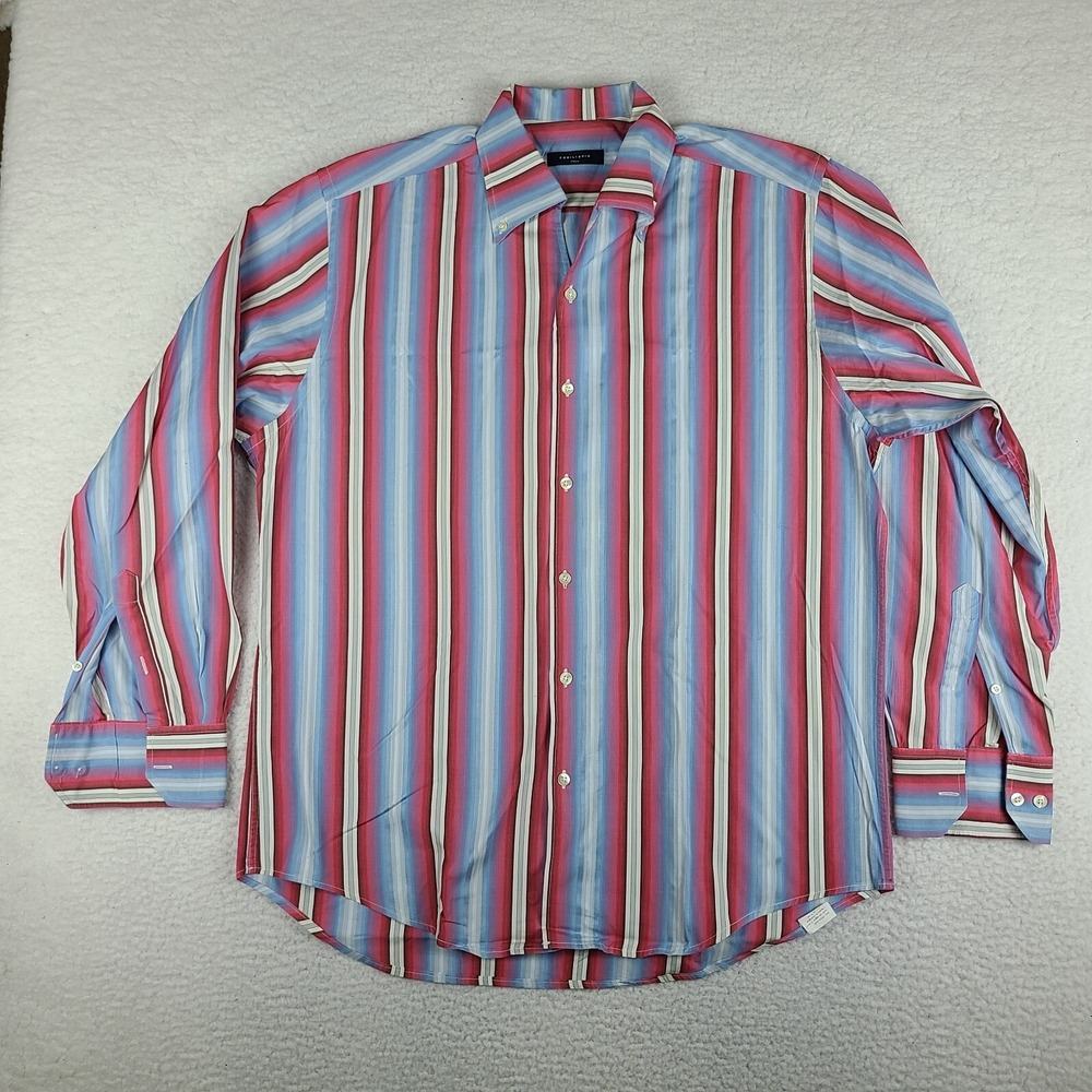 Equilibrio Italia Shirt Mens Large Red Blue‎ Striped Dress Button Down